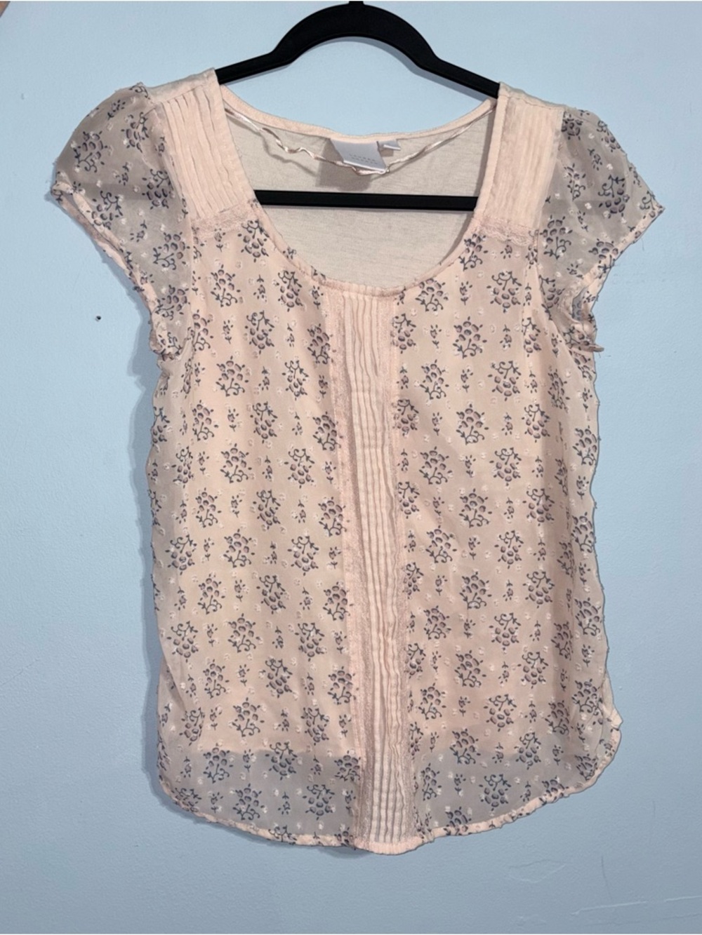 Lauren Conrad Small Light Pink Floral Cap-Sleeve sheer Women's Top